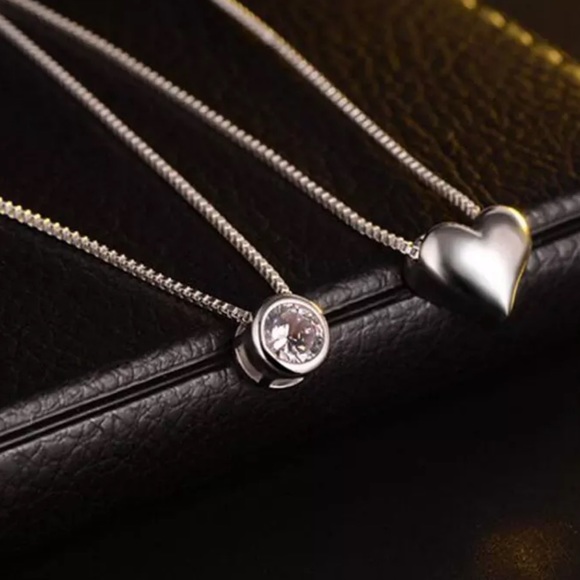 925 STERLING SILVER DIAMOND DOUBLE LAYER NECKLACE, NICE NECKLACE, CUTE NECKLACE - Picture 4 of 8